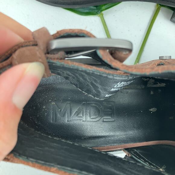 M4d3 Brown Silver Black Studded Leather Buckle Block Heel Alexa Bootie Boot Shoe - Picture 8 of 13